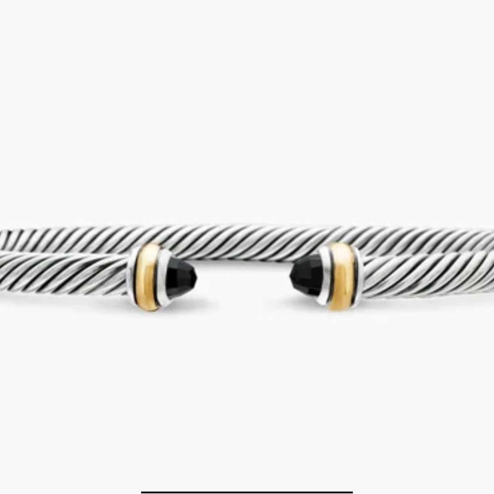 David Yurman Sterling Silver 18K Yellow Gold Black Onyx cuff cable bracelet